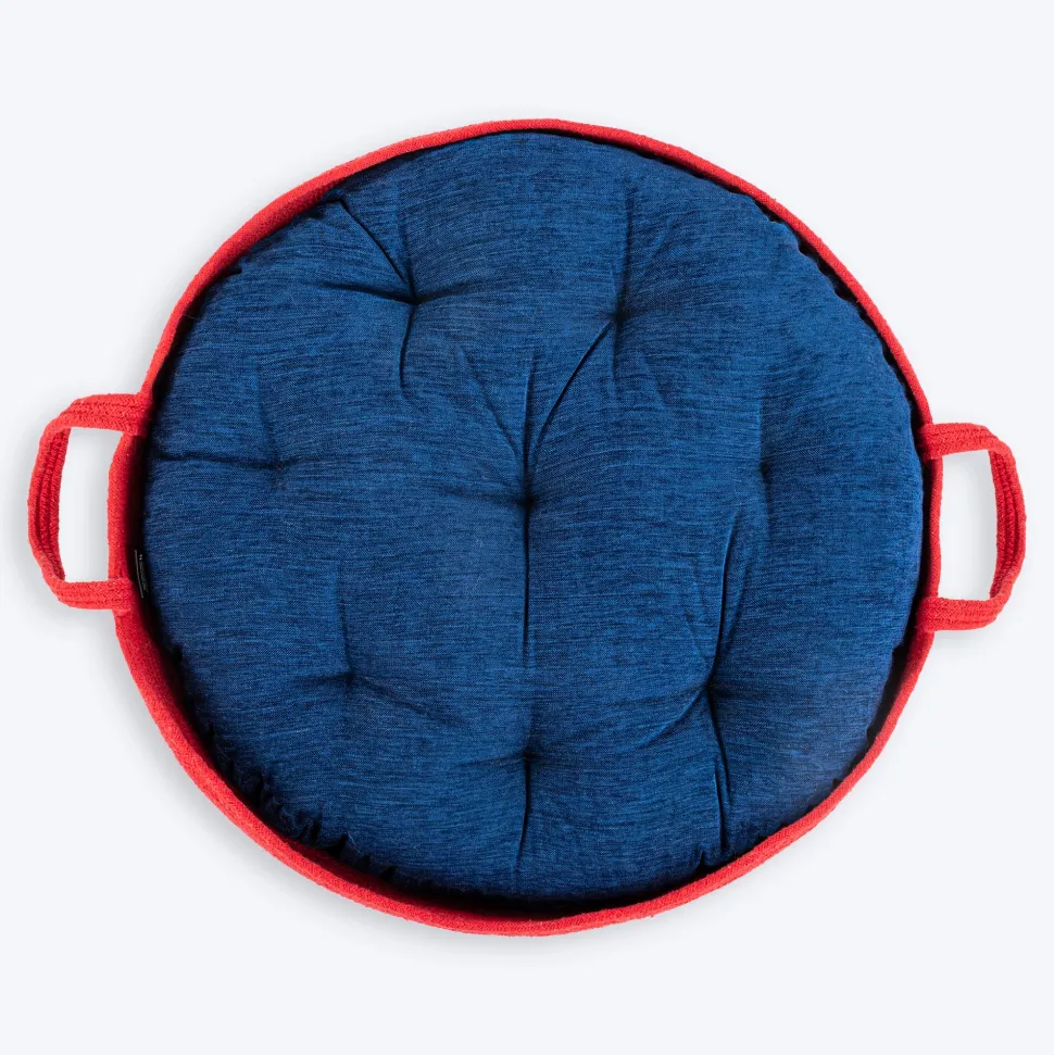 HUFT Cuddle Paws Jute Basket Bed With Cushion For Small Dogs & Cats - Red & Navy