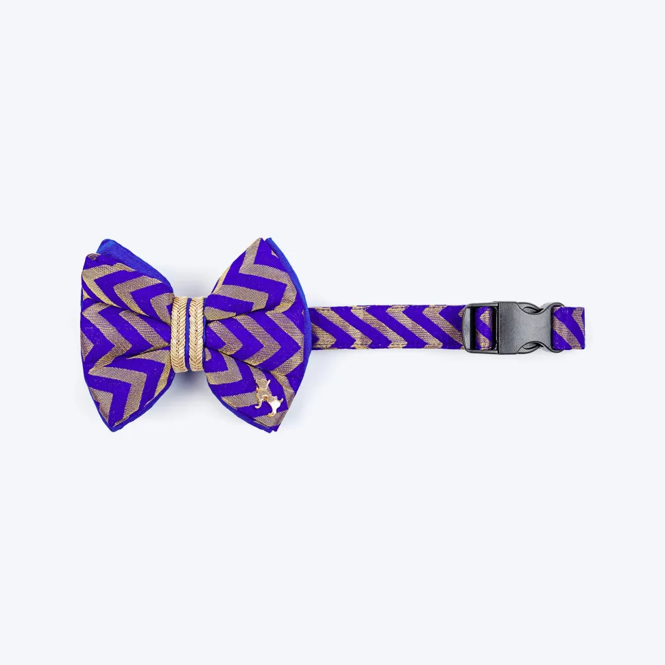 HUFT Desi Chevron Delight Bow Tie With Strap For Dog - Royal Blue