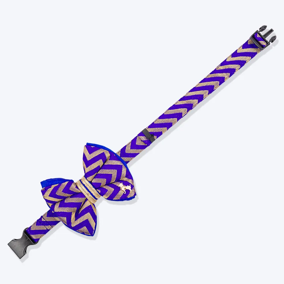 HUFT Desi Chevron Delight Bow Tie With Strap For Dog - Royal Blue