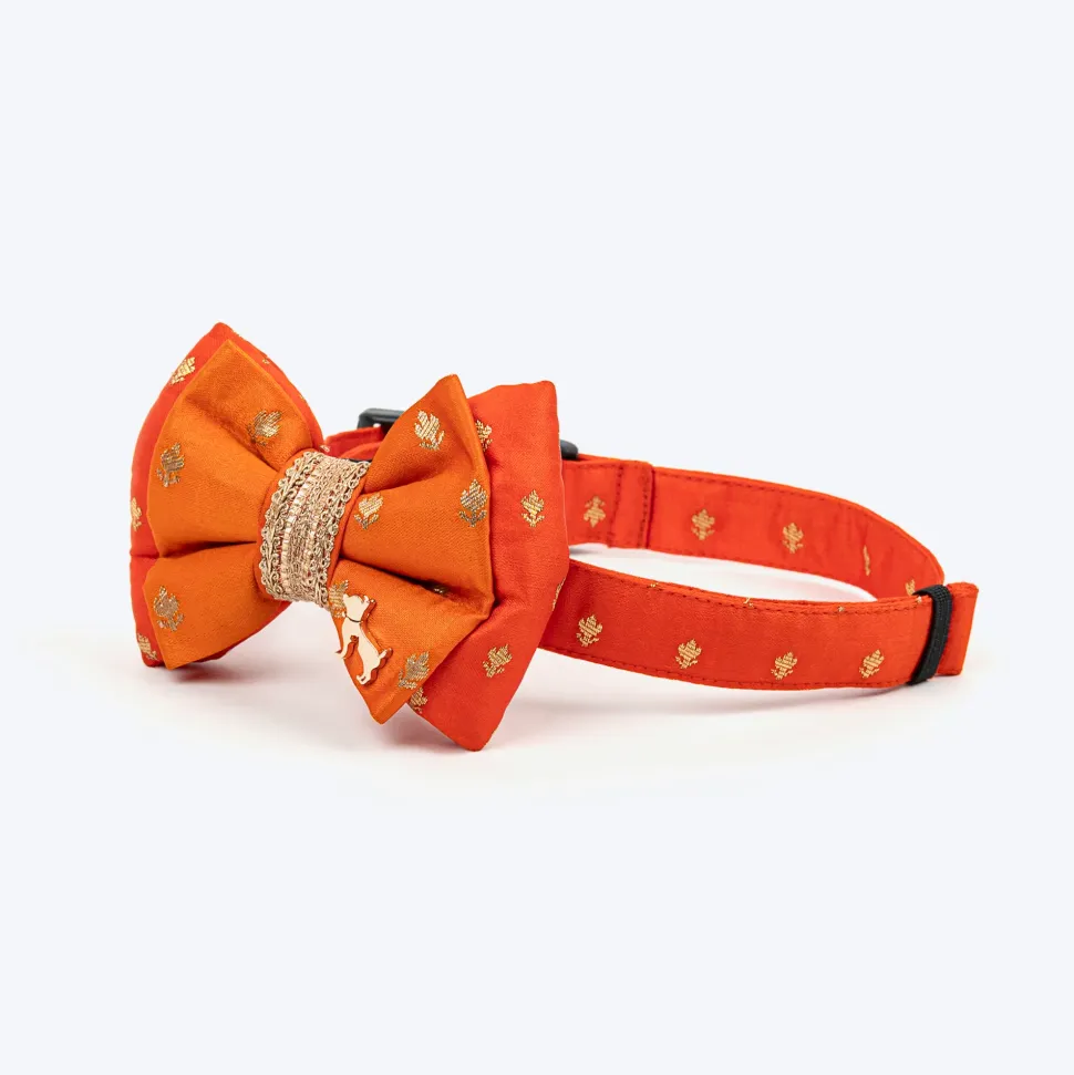 HUFT Desi Dazzle Bow Tie With Strap For Dog - Orange