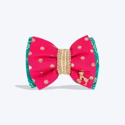 HUFT Desi Glam Bow Tie For Dog - Pink & Green