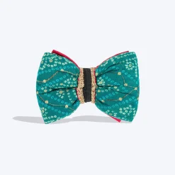 HUFT Desi Glam Bow Tie For Dog - Pink & Green