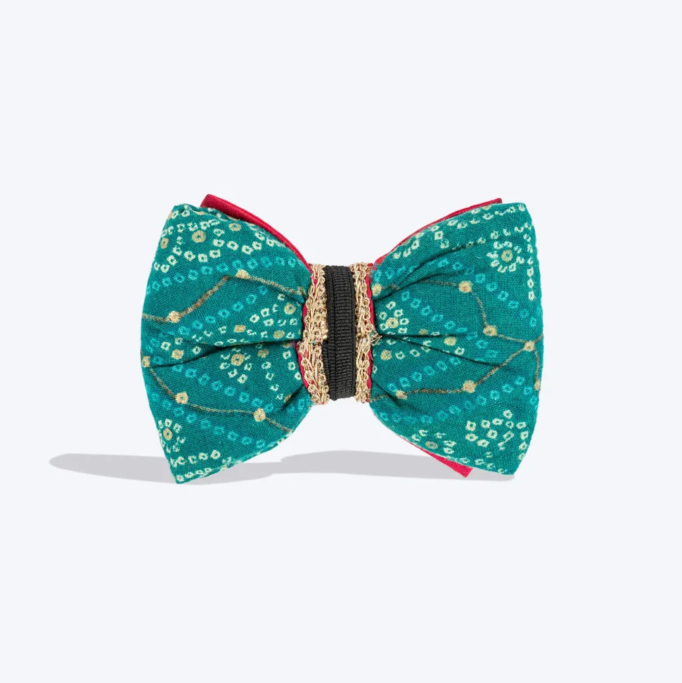HUFT Desi Glam Bow Tie For Dog - Pink & Green