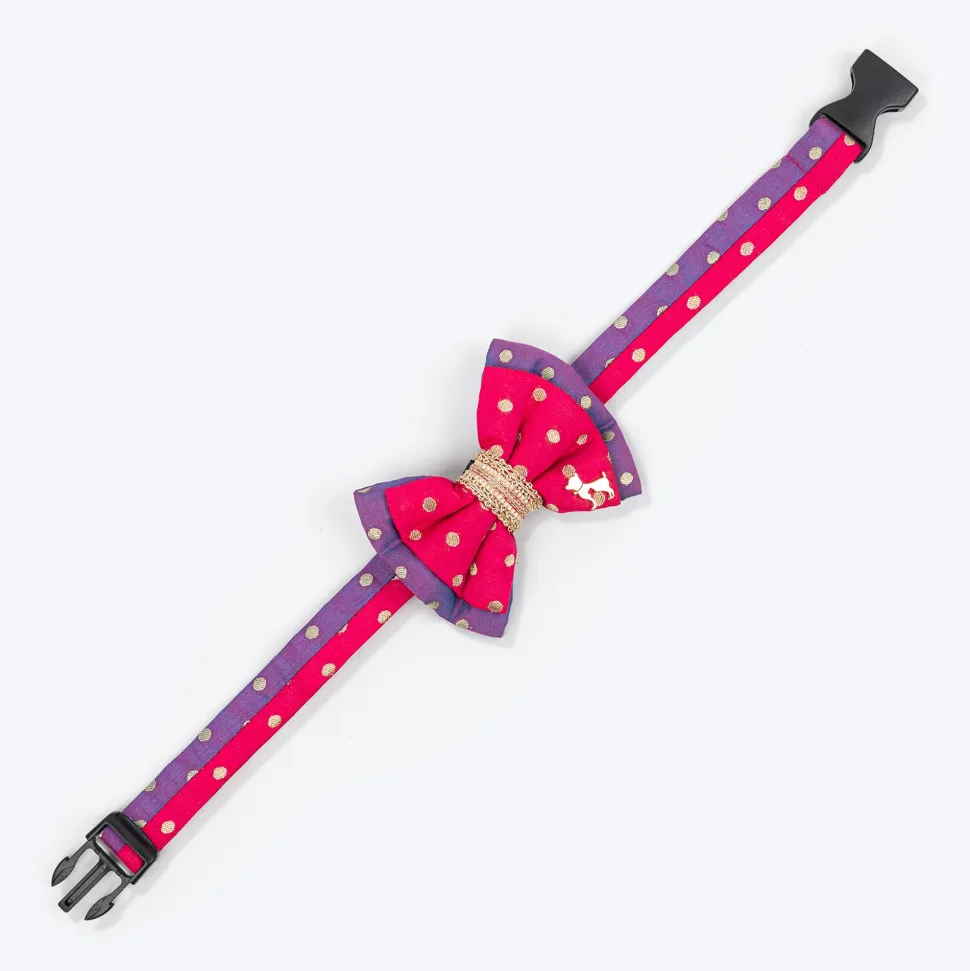 HUFT Desi Glam Bow Tie With Strap For Dog - Pink & Purple