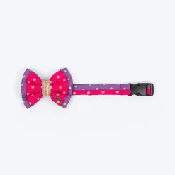 HUFT Desi Glam Bow Tie With Strap For Dog - Pink & Purple