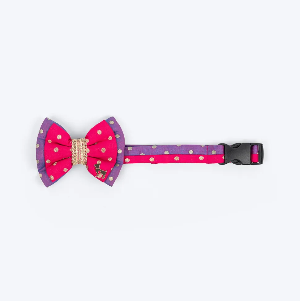 HUFT Desi Glam Bow Tie With Strap For Dog - Pink & Purple