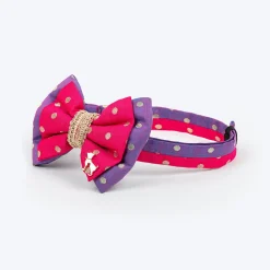 HUFT Desi Glam Bow Tie With Strap For Dog - Pink & Purple