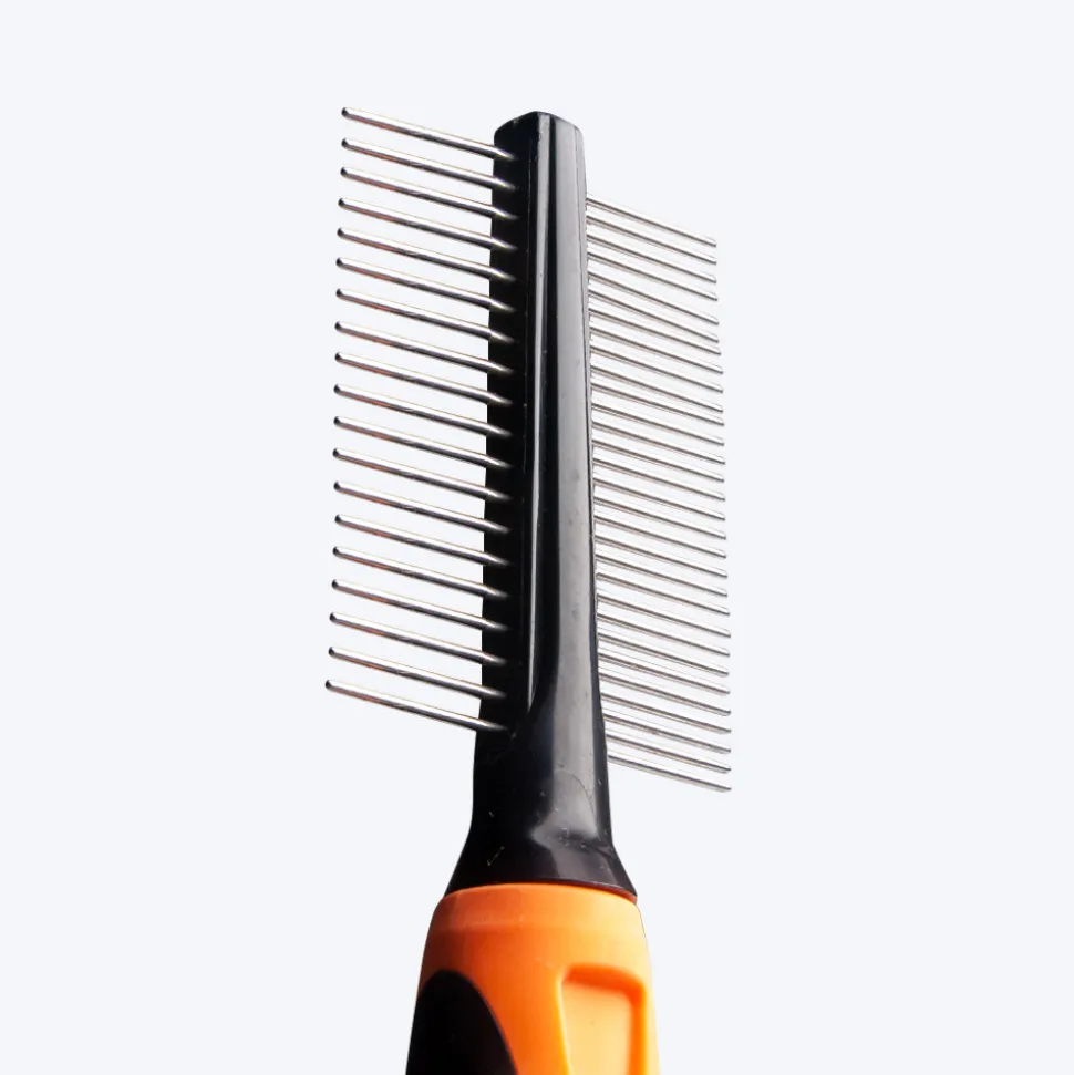 HUFT Double Sided Steel Comb for Cats & Dogs - Orange