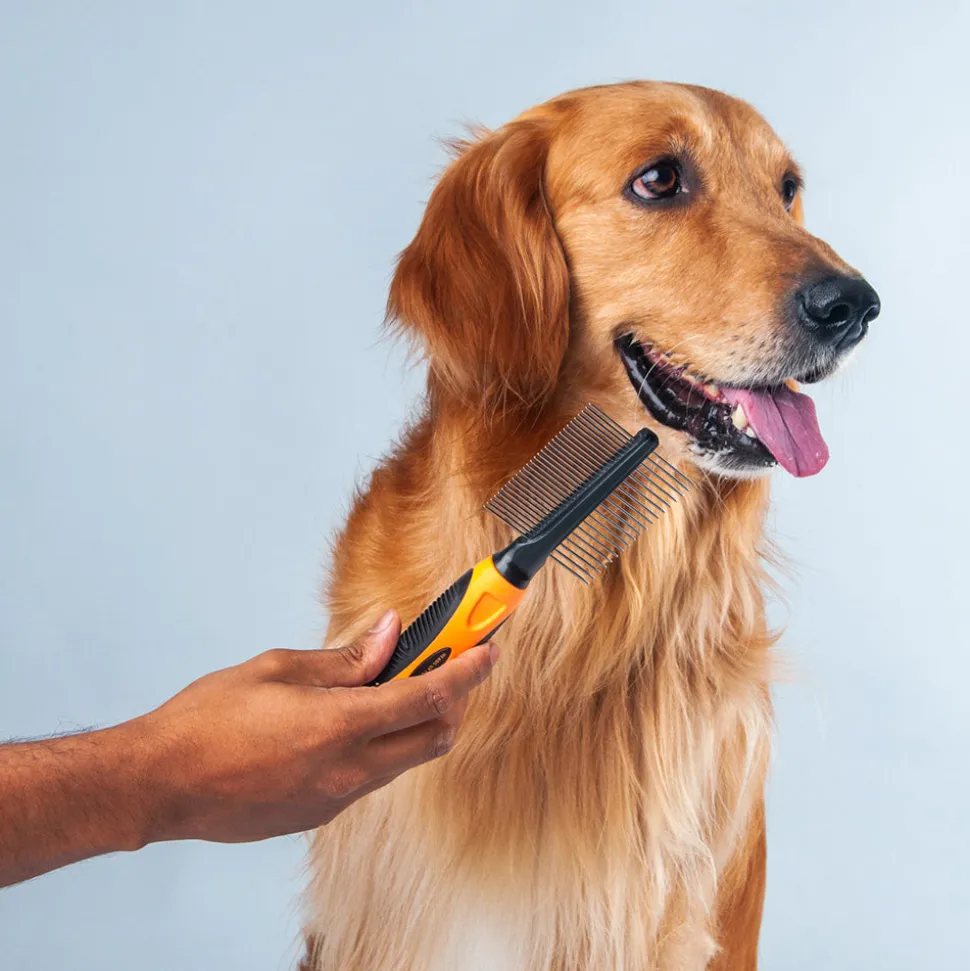 HUFT Double Sided Steel Comb for Cats & Dogs - Orange
