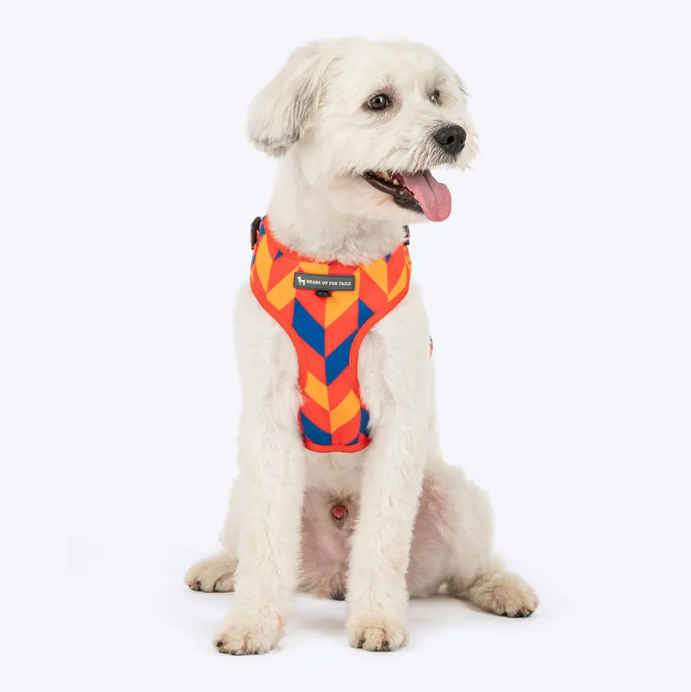 HUFT Dynamic Chevron Adjustable Harness For Dog - Red & Yellow