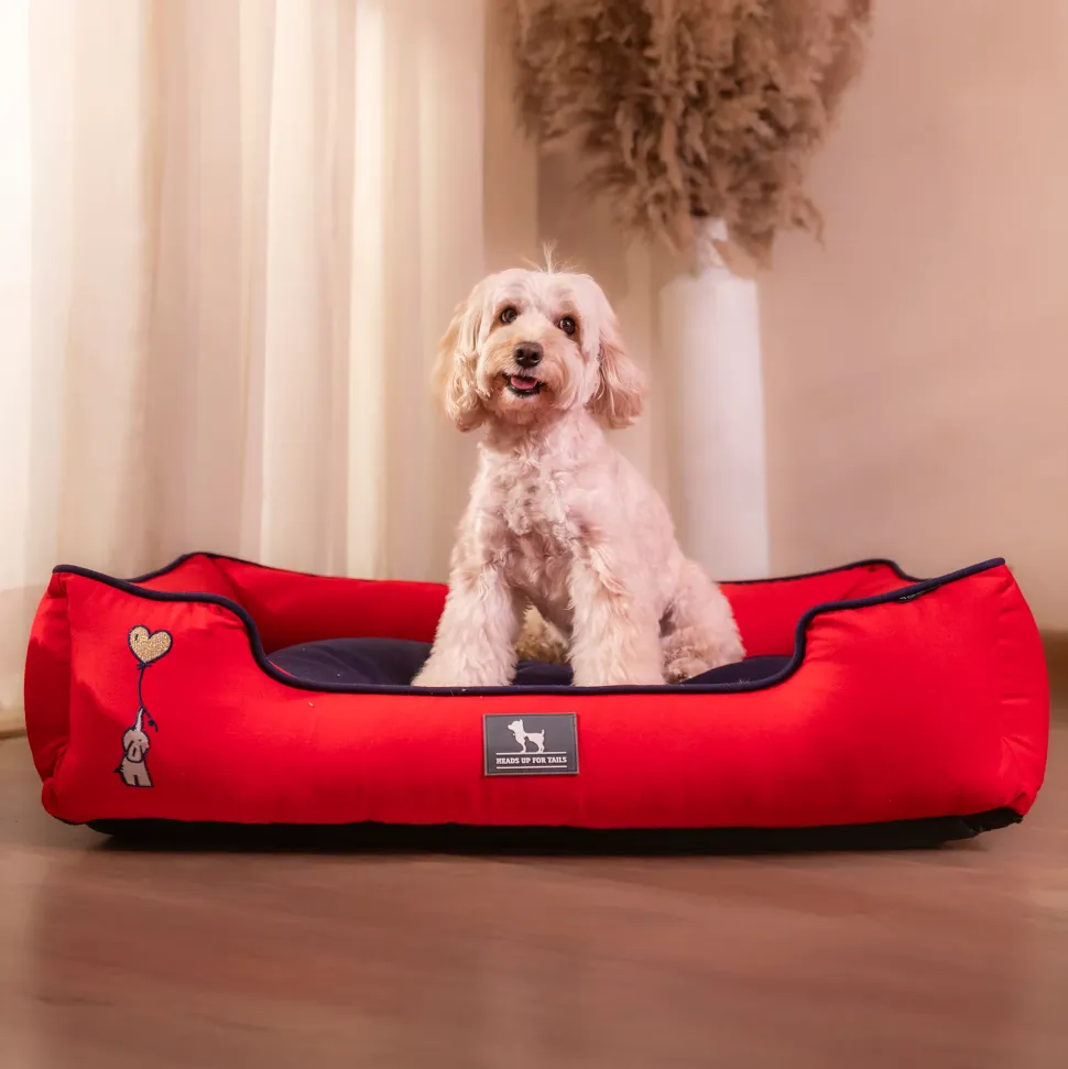 HUFT Ellie Classic Lounger Bed For Dog - Red & Navy
