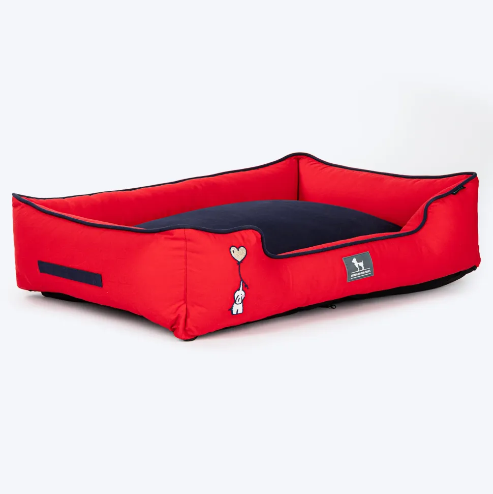 HUFT Ellie Classic Lounger Bed For Dog - Red & Navy