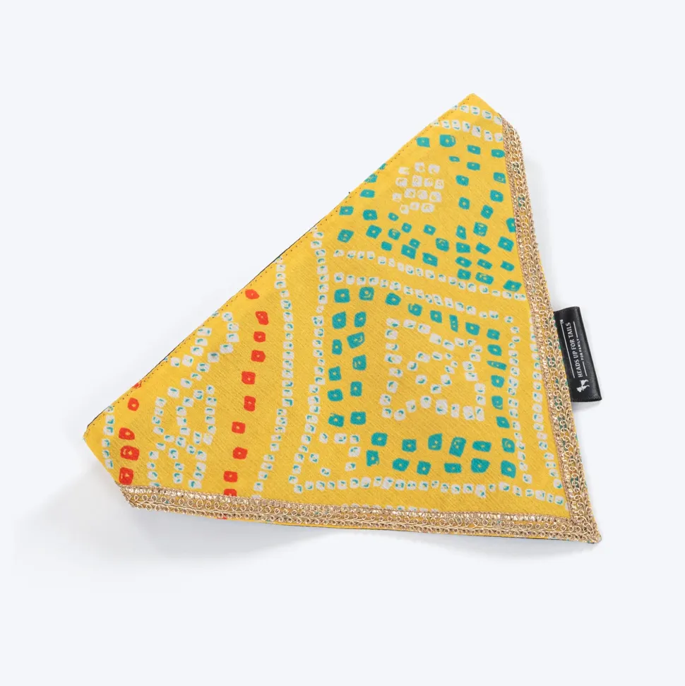 HUFT Festive Bandhej Bling Dog Bandana - Yellow