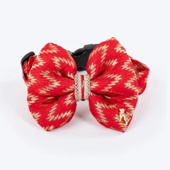 HUFT Festive Desi Glam Dog Bow Tie With Strap - Red
