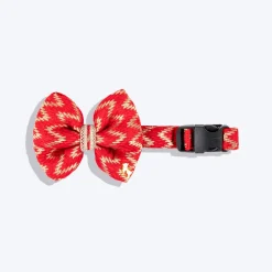 HUFT Festive Desi Glam Dog Bow Tie With Strap - Red