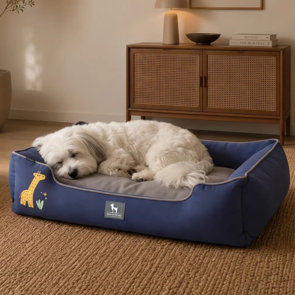 HUFT Giraffe Classic Lounger Bed For Dog - Grey & Navy