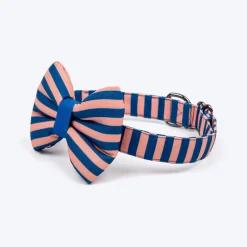 HUFT Happy Stripes Bow Tie With Collar For Dog - Blue & Peach