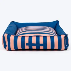 HUFT Happy Stripes Lounger Bed For Dog - Navy & Peach