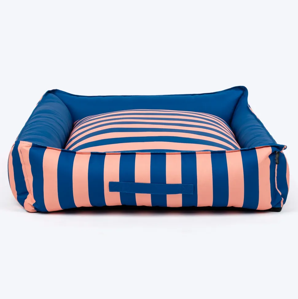 HUFT Happy Stripes Lounger Bed For Dog - Navy & Peach