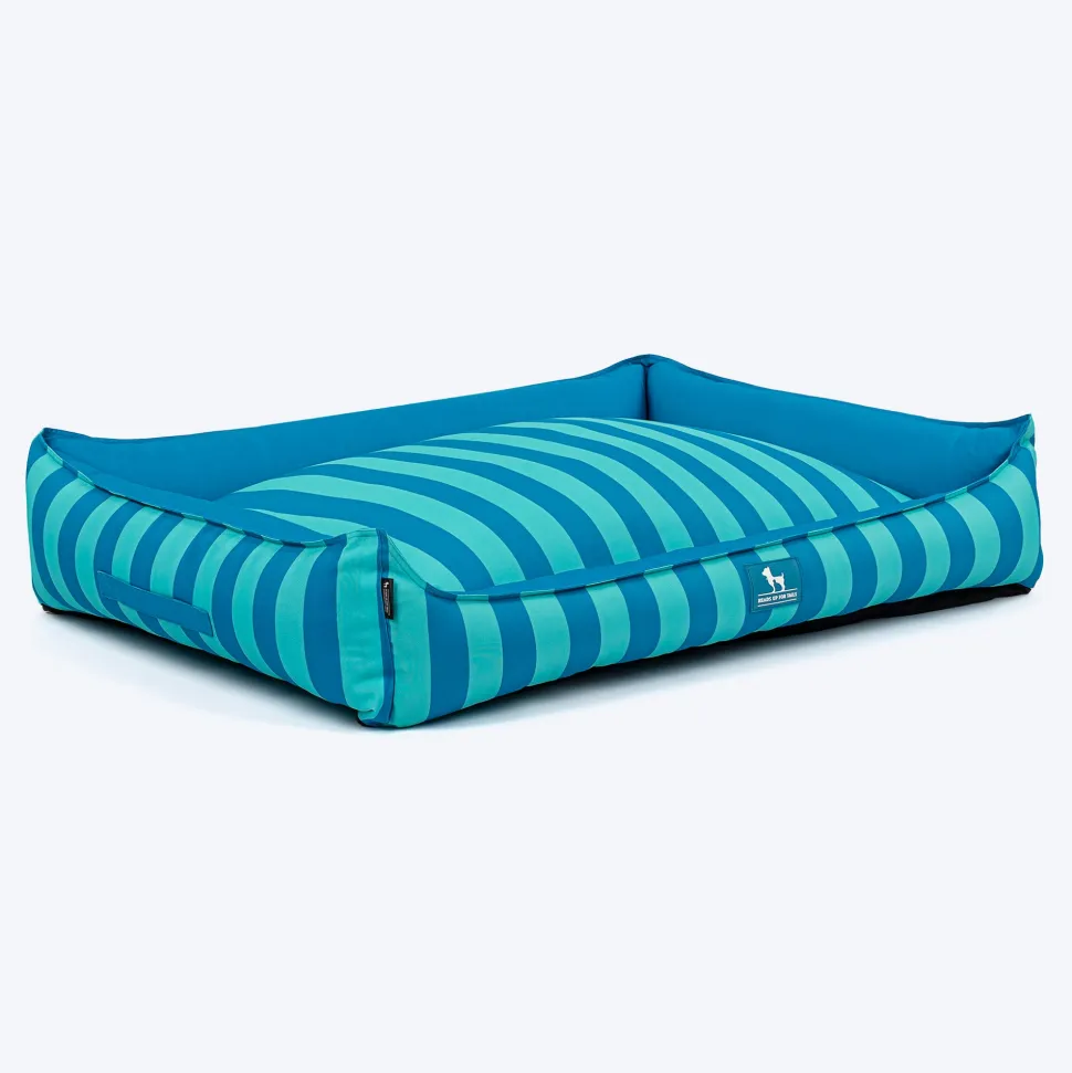 HUFT Happy Stripes Lounger Bed For Dog - Blue & Turquoise
