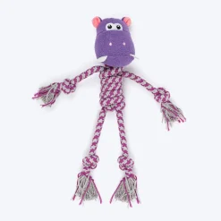 HUFT Hug & Tug Hippo Squeaky Plush Toy For Dog - Purple