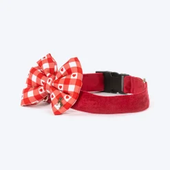HUFT Jingle Hearts Collar With Bow Tie For Dog - Red & White