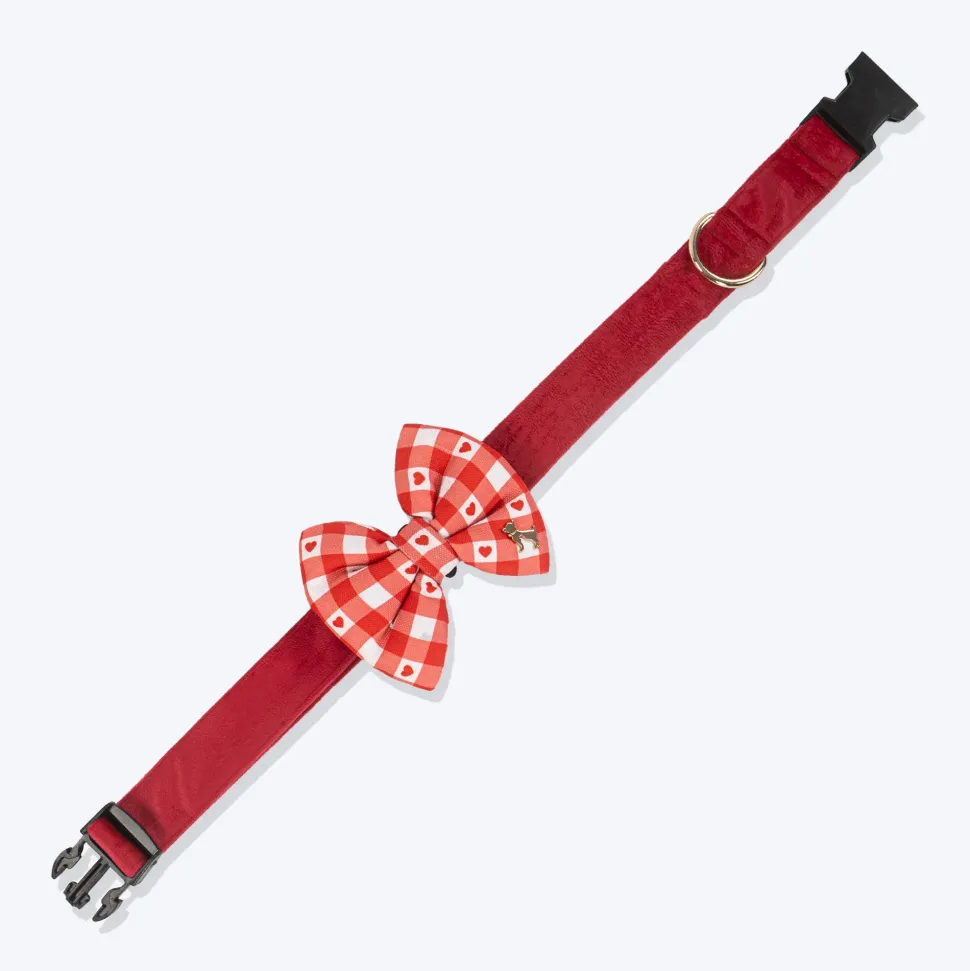 HUFT Jingle Hearts Collar With Bow Tie For Dog - Red & White