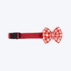 HUFT Jingle Hearts Collar With Bow Tie For Dog - Red & White