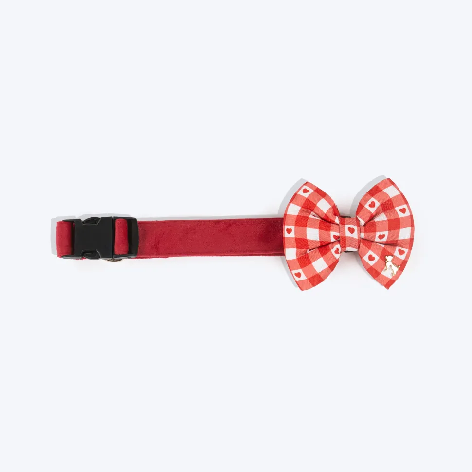 HUFT Jingle Hearts Collar With Bow Tie For Dog - Red & White