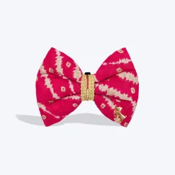HUFT Leheriya Luxe Bowtie For Dog - Pink - L