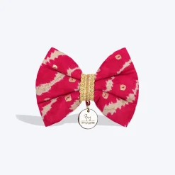 HUFT Leheriya Luxe Bowtie For Small Breed Dog - Pink - S