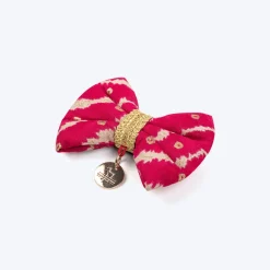 HUFT Leheriya Luxe Bowtie For Small Breed Dog - Pink - S