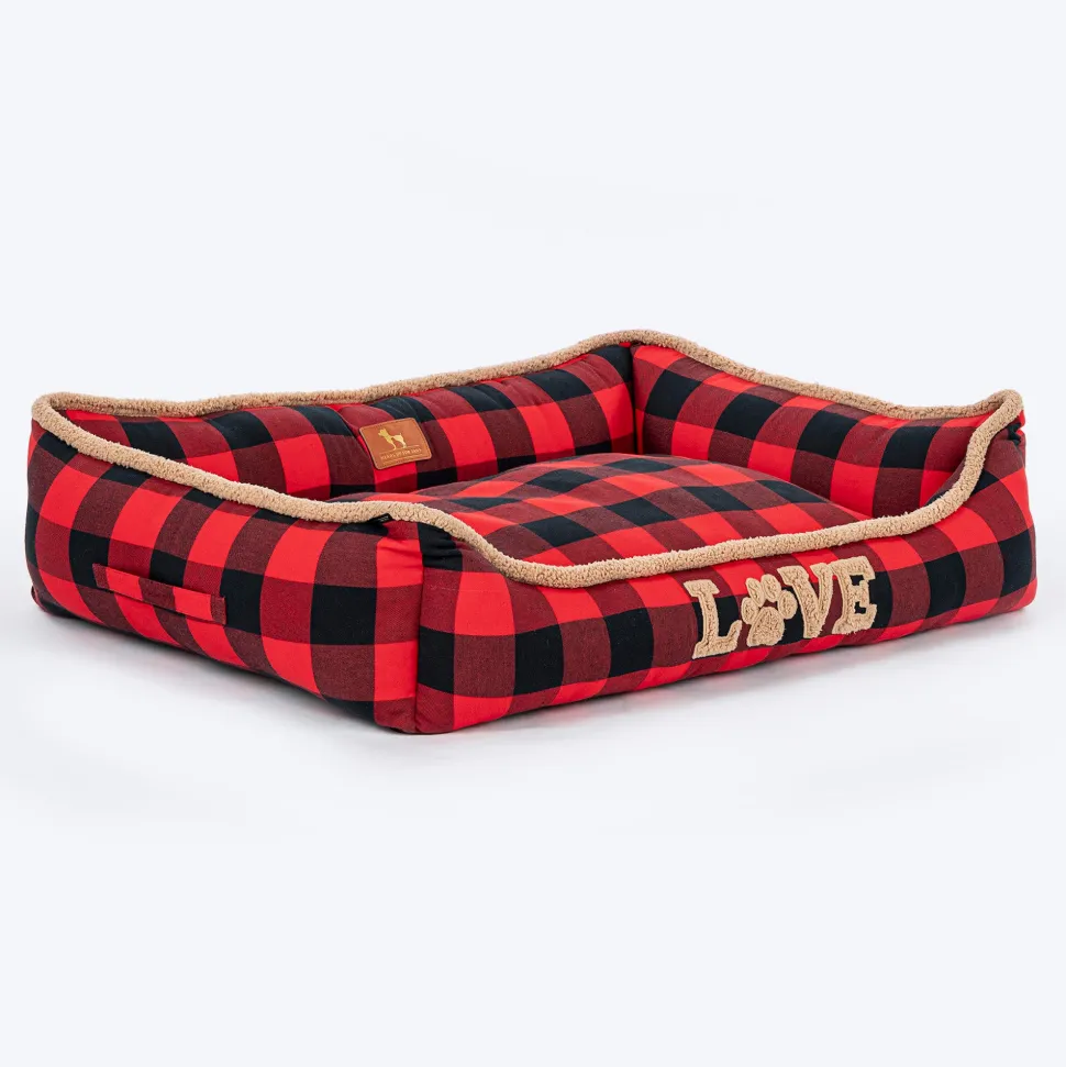 HUFT Love Plaid Lounger Bed For Dog - Red & Black