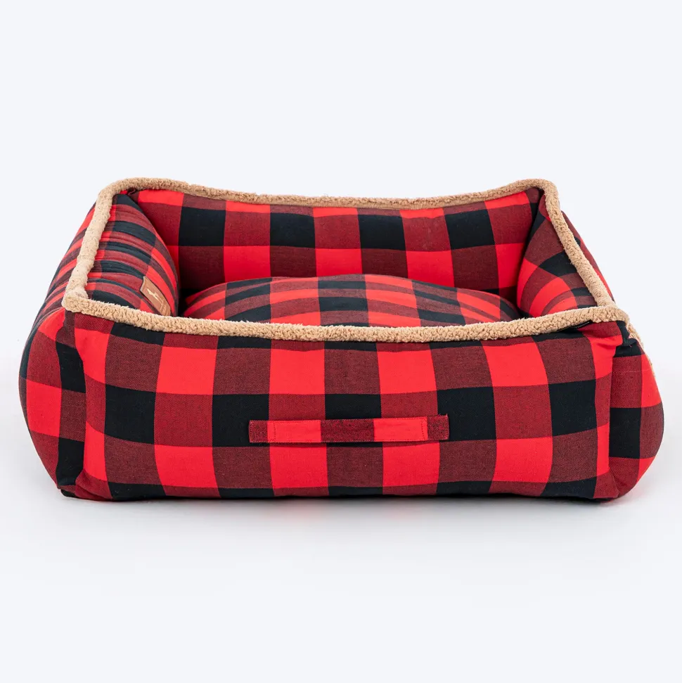 HUFT Love Plaid Lounger Bed For Dog - Red & Black