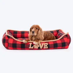 HUFT Love Plaid Lounger Bed For Dog - Red & Black