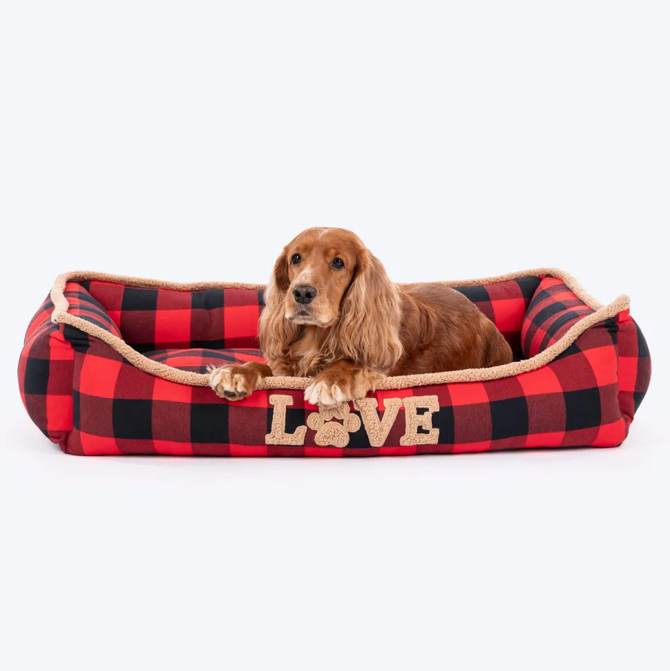 HUFT Love Plaid Lounger Bed For Dog - Red & Black