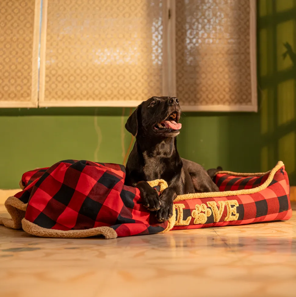 HUFT Love Plaid Lounger Bed For Dog - Red & Black
