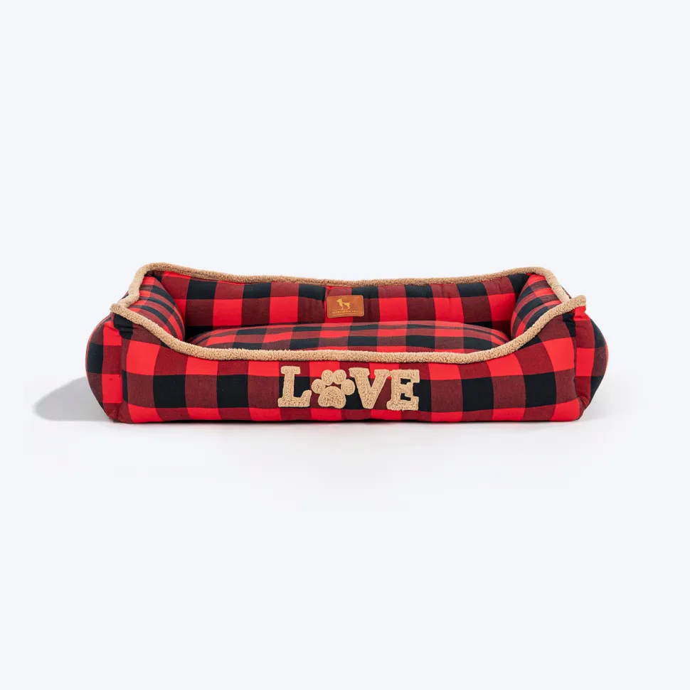 HUFT Love Plaid Lounger Bed For Dog - Red & Black