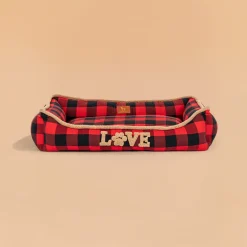 HUFT Love Plaid Lounger Bed For Dog - Red & Black