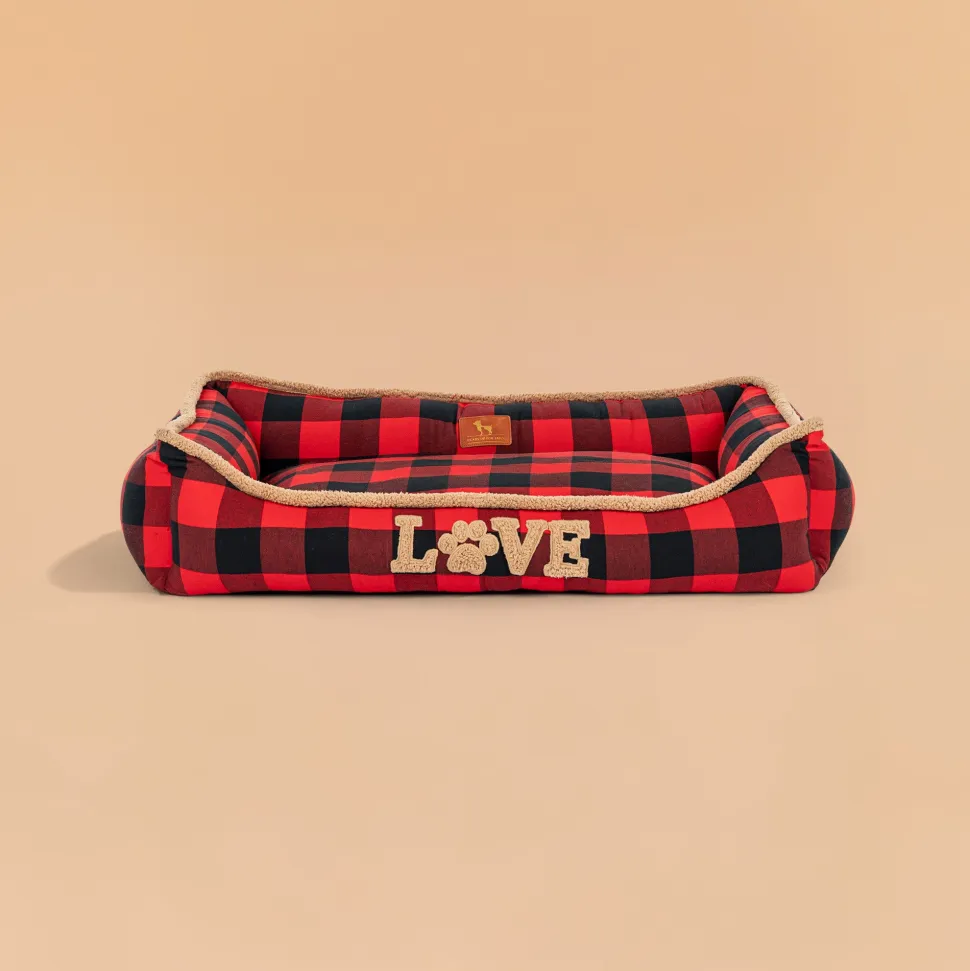 HUFT Love Plaid Lounger Bed For Dog - Red & Black
