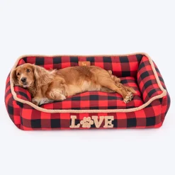 HUFT Love Plaid Lounger Bed For Dog - Red & Black