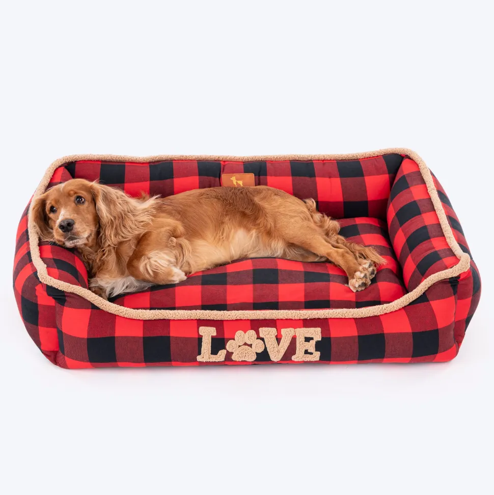 HUFT Love Plaid Lounger Bed For Dog - Red & Black