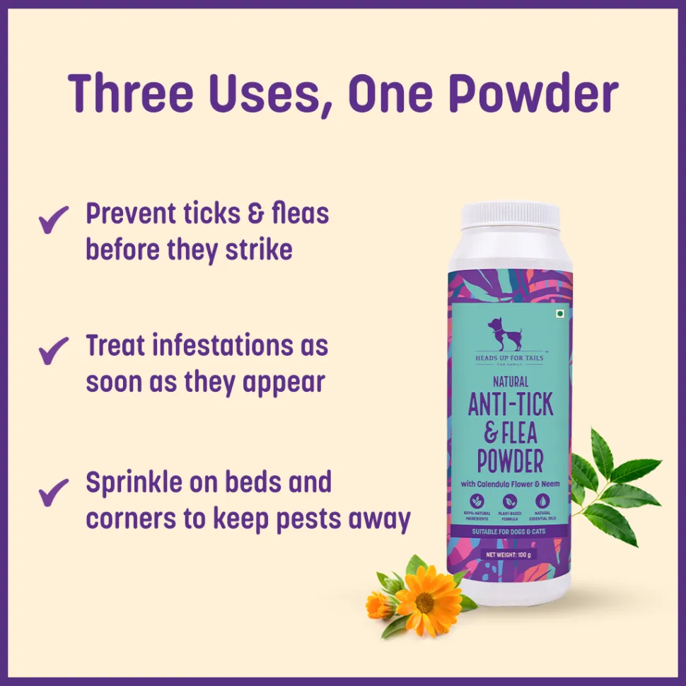 HUFT Natural Anti Tick and Flea Powder for Dogs & Cats - 100 g