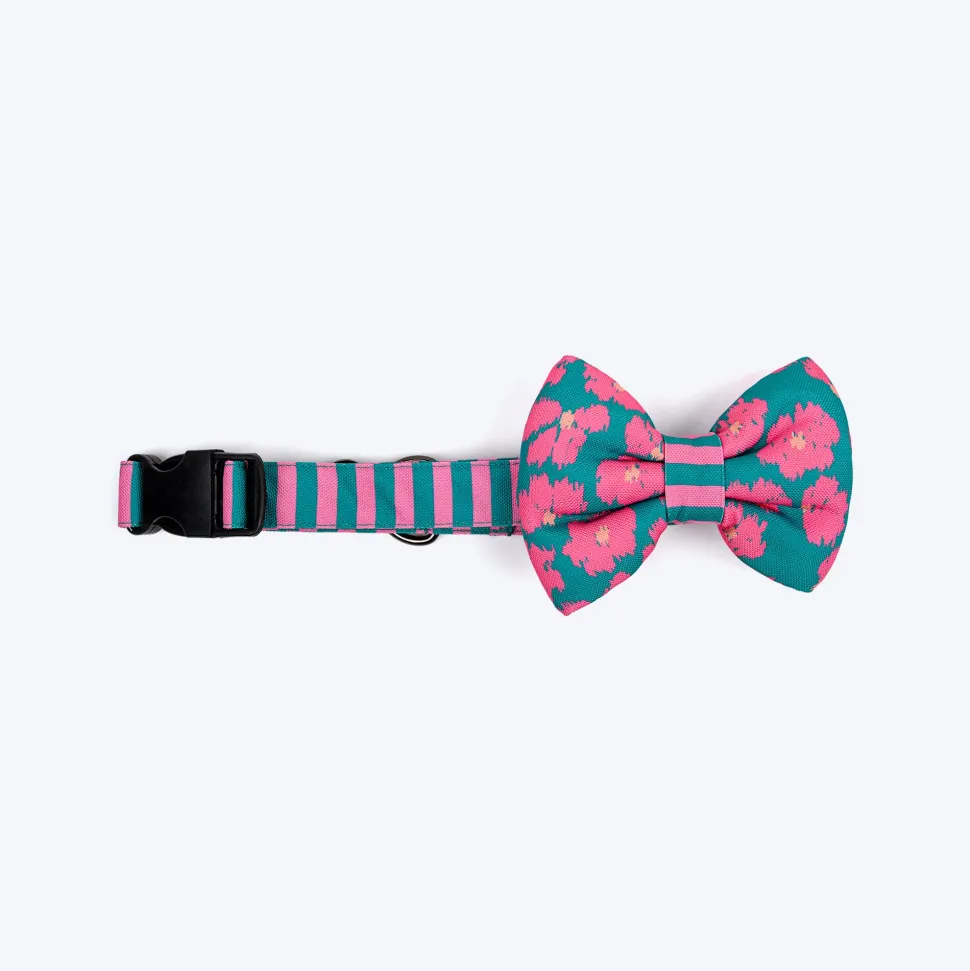 HUFT Pawsome Blossom Bow Tie With Collar For Dog - Green & Pink