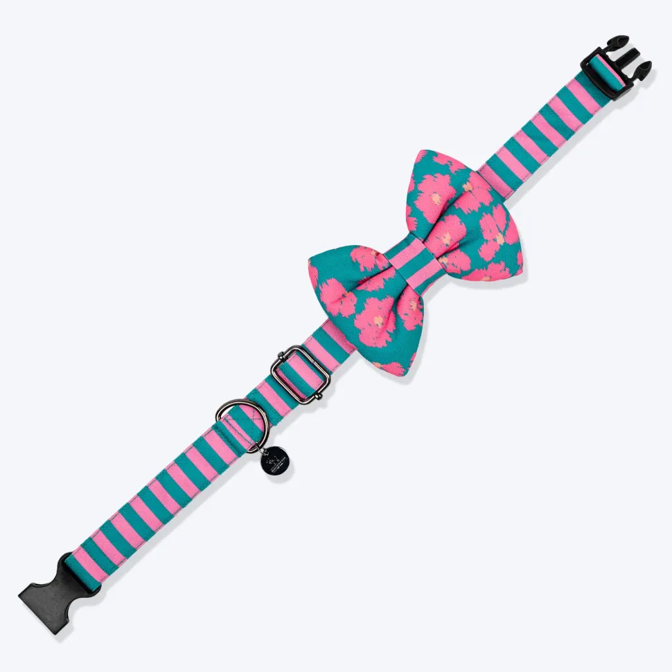 HUFT Pawsome Blossom Bow Tie With Collar For Dog - Green & Pink