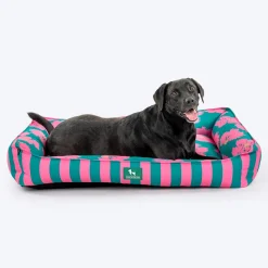 HUFT Pawsome Blossom Lounger Bed For Dog - Green & Pink
