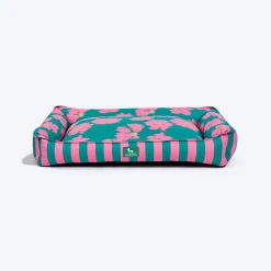 HUFT Pawsome Blossom Lounger Bed For Dog - Green & Pink