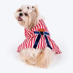 HUFT Printed Cotton Stripe Dress For Dog - Red