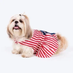 HUFT Printed Cotton Stripe Dress For Dog - Red