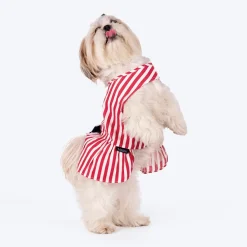 HUFT Printed Cotton Stripe Dress For Dog - Red